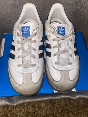 adidas Kids White Sneakers with Navy Stripes